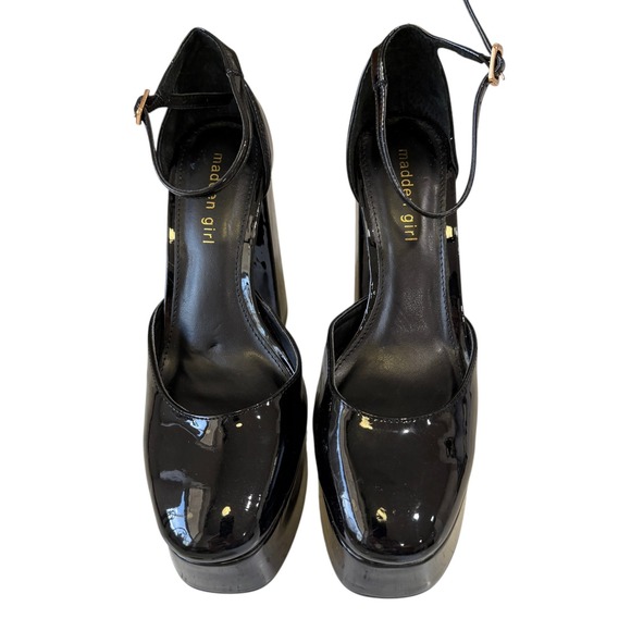 Madden Girl Black Patent Platform Heels Ankle Strap Five Inch Baddie Y2K Grunge - Picture 4 of 7